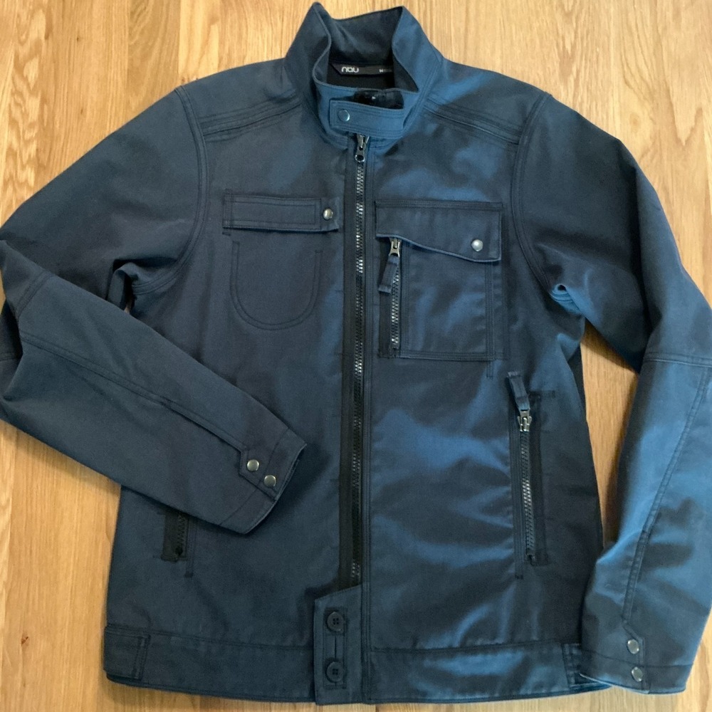 Nau‎ Moto Jacket Mens M Navy Sustainable Techwear Organic Cotton Utility Coat